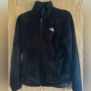 Black Fuzzy Zip Up North Face Coat